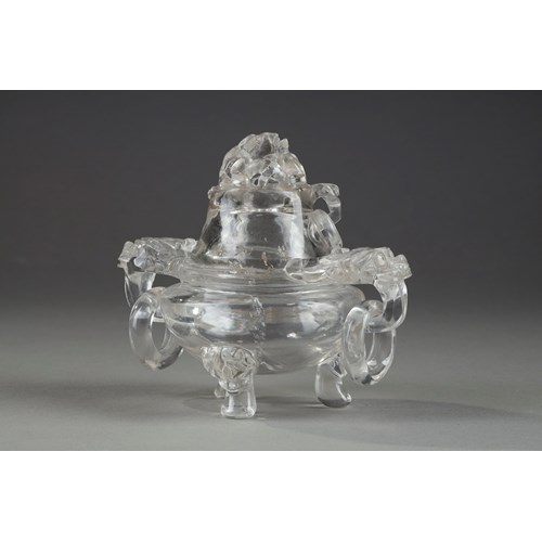 small rock crystal perfume burner
 carved with Taotie masks and rings . china 19th century